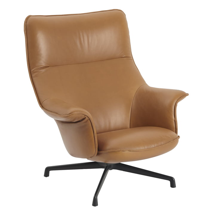 Doze Lounge Chair anthracite-black swivel base / cognac cover (Refine leather) from Muuto
