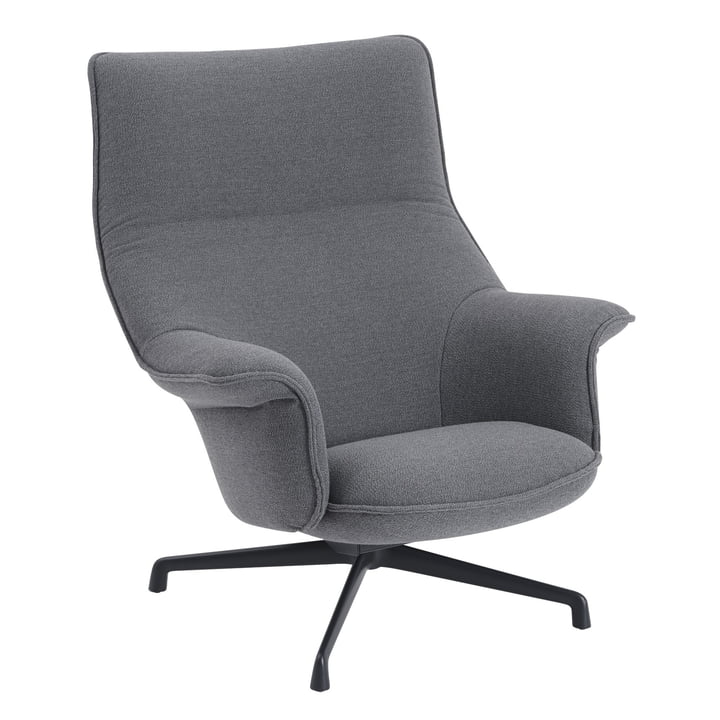Doze Lounge Chair anthracite-black swivel base / gray cover (Ocean 80) from Muuto