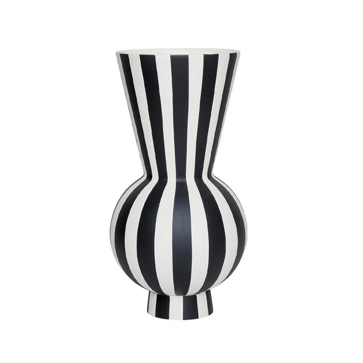 OYOY - Toppu Vase, Ø 14.5 x H 28 cm, white / black