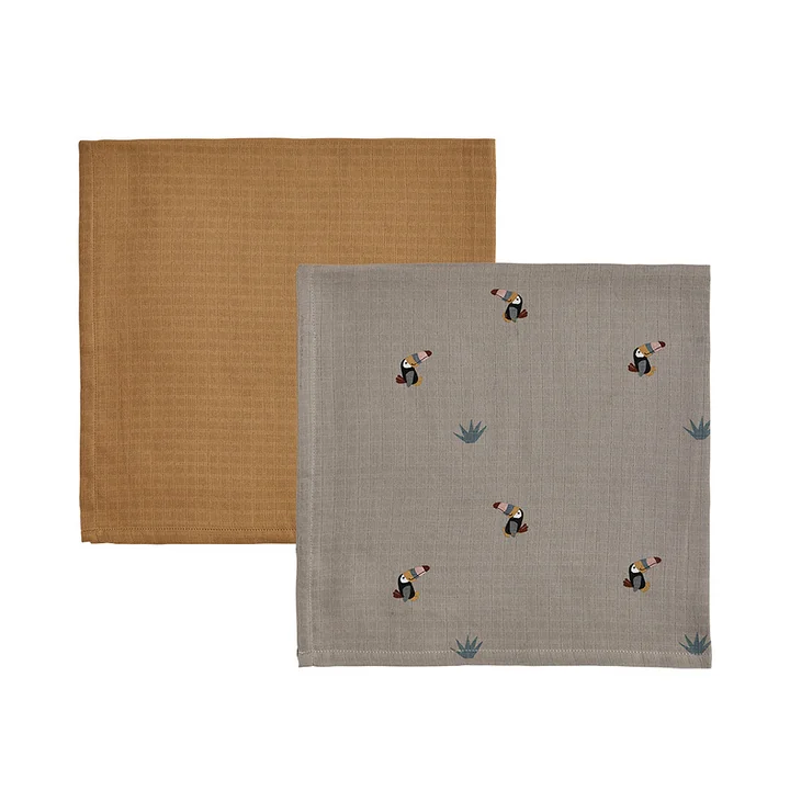 Toucan Muslin cloths, clay / caramel (set of 2) from OYOY Mini