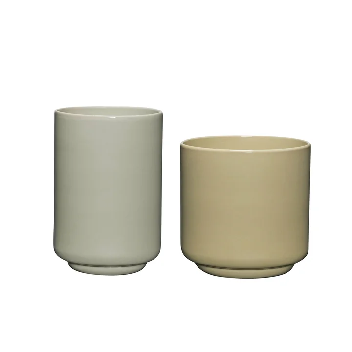 Deux Stone pots, light green / sand (set of 2) by Hübsch Interior