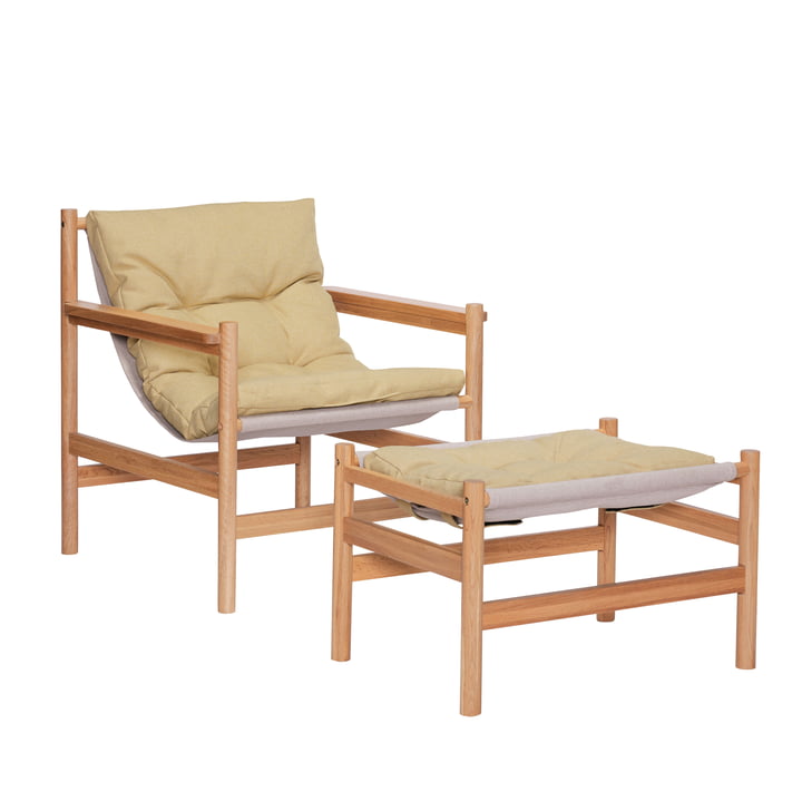 Heritage Lounge chair with stool, yellow by Hübsch Interior