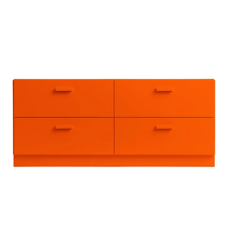 String - Relief Chest of drawers with plinth, low, 123 x 41 x 46.6 cm, orange