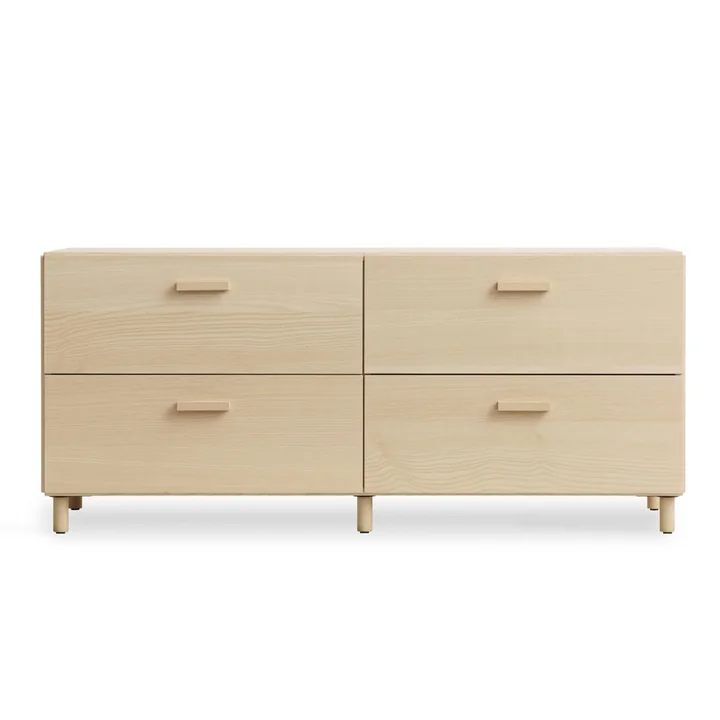 String - Relief Chest of drawers with legs, low, 123 x 41 x 46.6 cm, ash