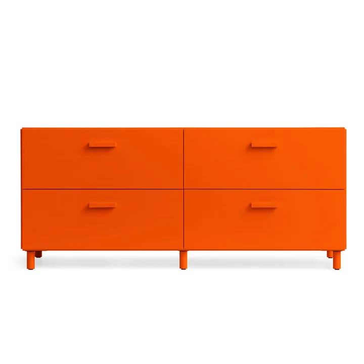String - Relief Chest of drawers with legs, low, 123 x 41 x 46.6 cm, orange