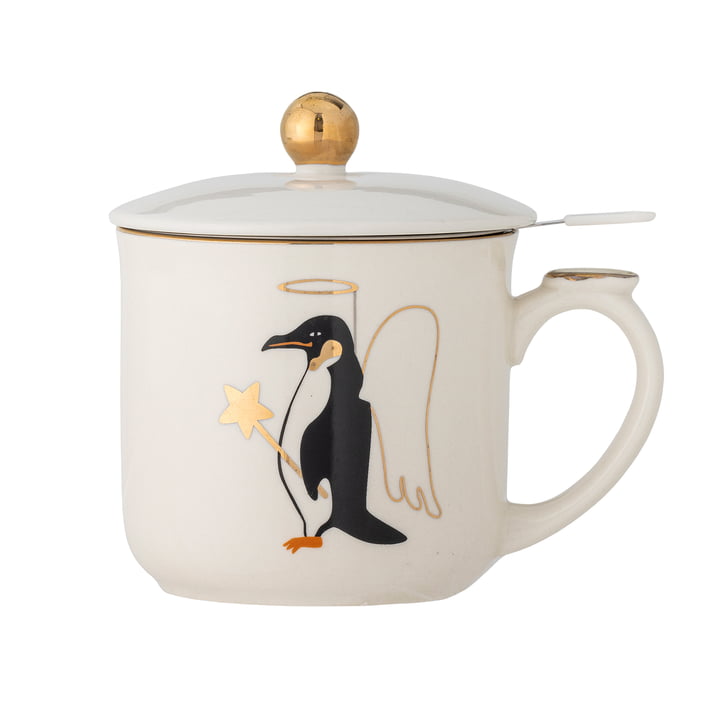 Bloomingville - Valentin Mug with lid and strainer, penguin