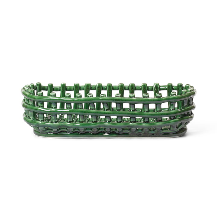 Ceramic basket oval, emerald green by ferm Living