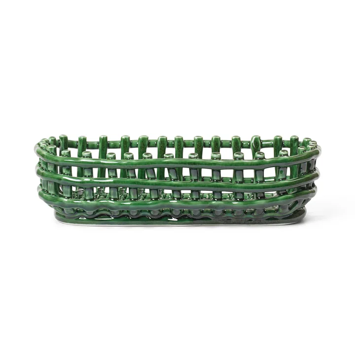 Ceramic basket oval, emerald green by Ferm Living
