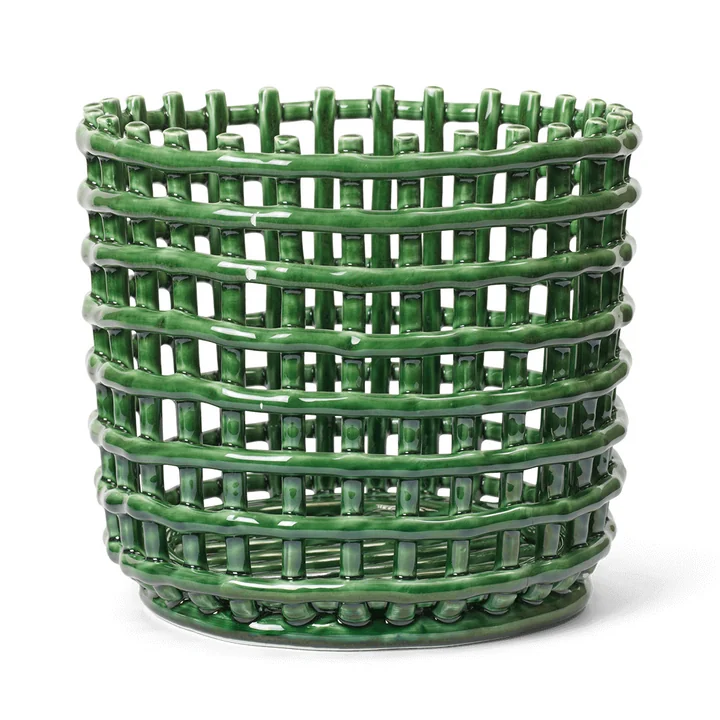 Ceramic basket, large, emerald green by Ferm Living