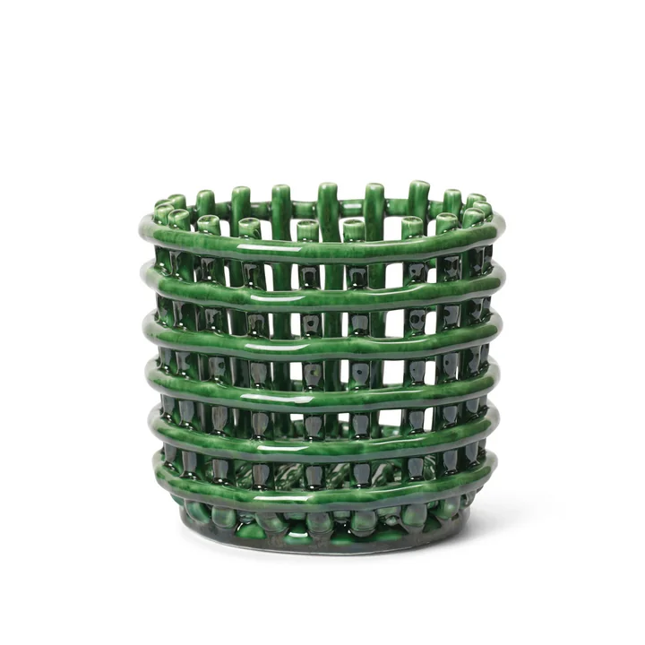 Ceramic basket, small, emerald green by Ferm Living