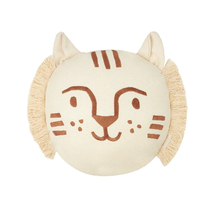 Nobodinoz - Tiger cushion, 35 x 30 cm, brown / natural