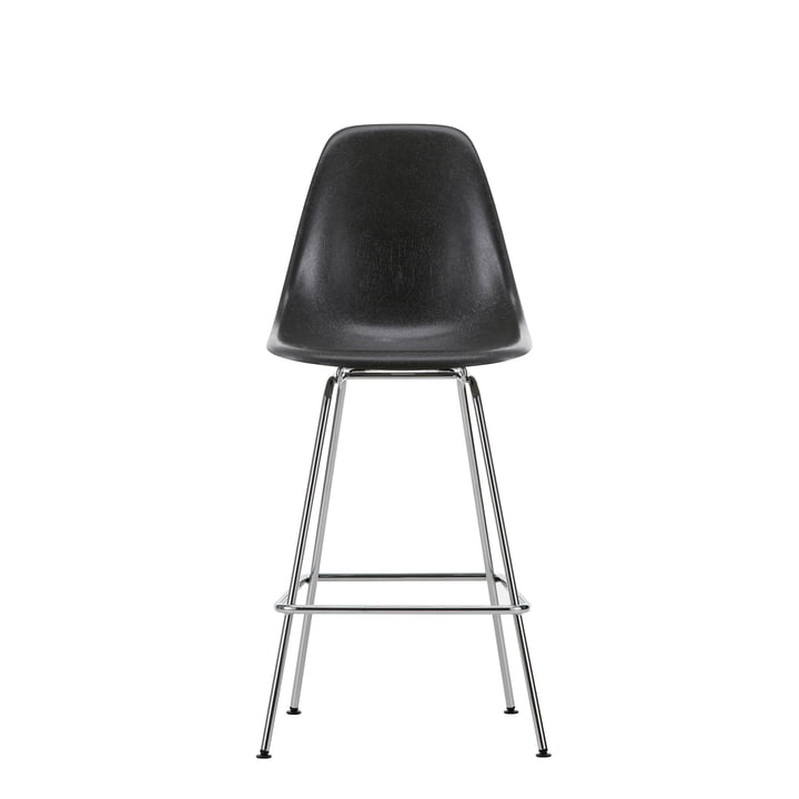 Eames Fiberglass Bar stool, medium, chrome-plated / elephant hide-grey by Vitra