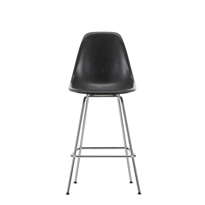 Eames Fiberglass Bar stool, medium, chrome-plated / elephant hide-grey by Vitra