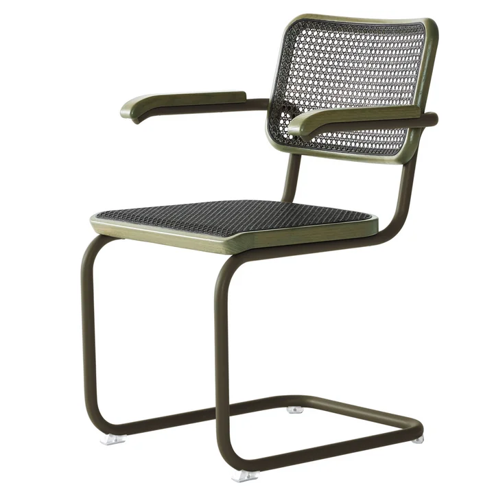 Thonet - S 64 V Armchair, Dark Melange wickerwork, sage green