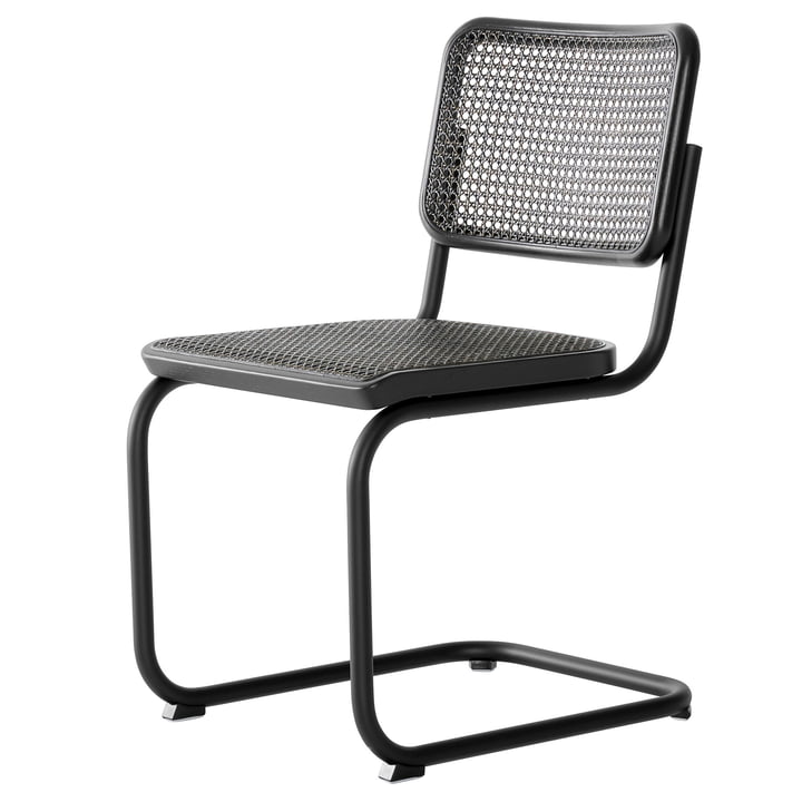 Thonet - S 32 V Chair, Dark Melange wickerwork, black RAL 9005