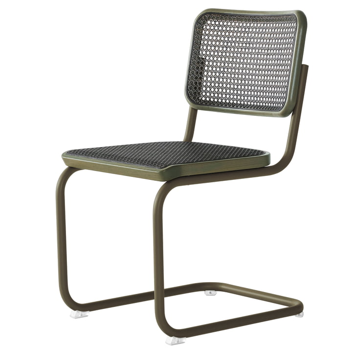 Thonet - S 32 V Chair, wickerwork Dark Melange, sage green