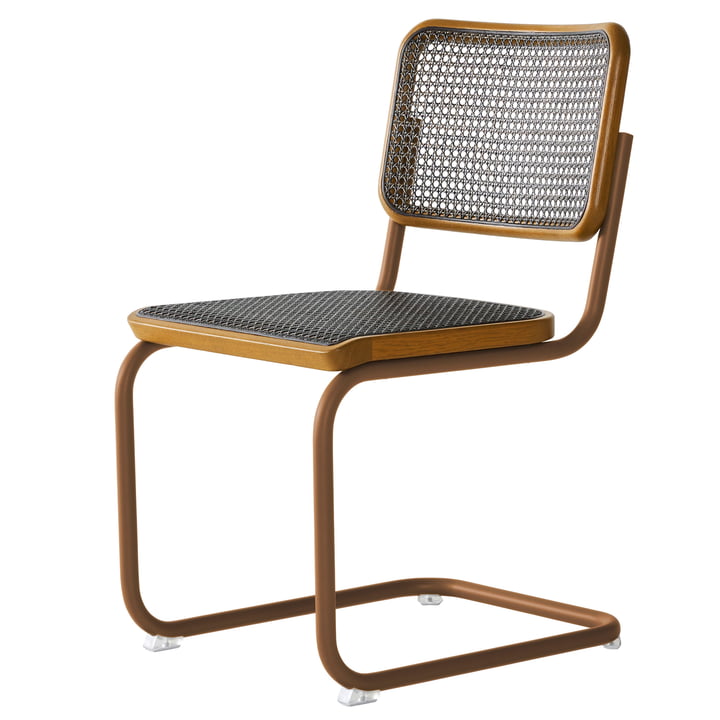 Thonet - S 32 V Chair, wickerwork Dark Melange, amber