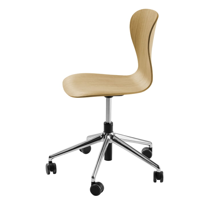 Thonet - S 220 DRW Swivel chair with castors, oak / polished aluminum frame