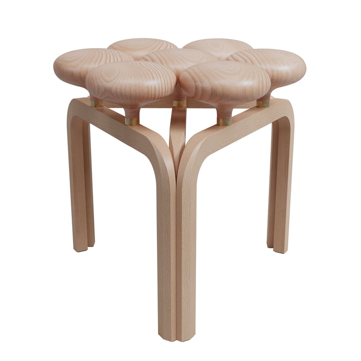 Utzon Stool, beech oiled white pigmented / brass untreated by Fritz Hansen