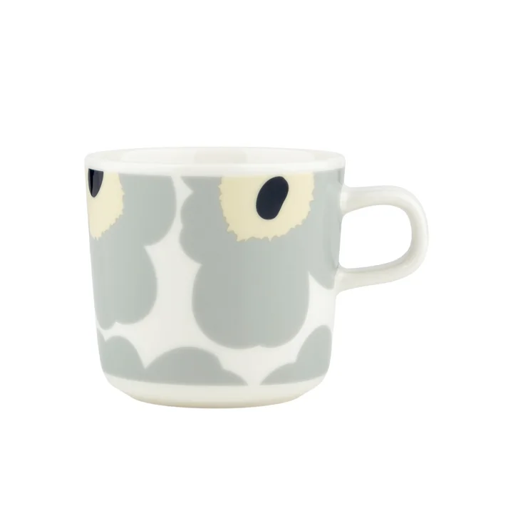 Marimekko - Oiva Unikko Mug with handle, 200 ml, white / light gray / sand / dark blue