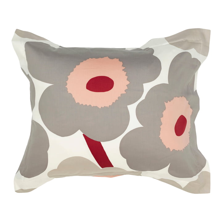 Marimekko - Unikko Pillowcase, 80 x 80 cm, off-white / warm gray / pink