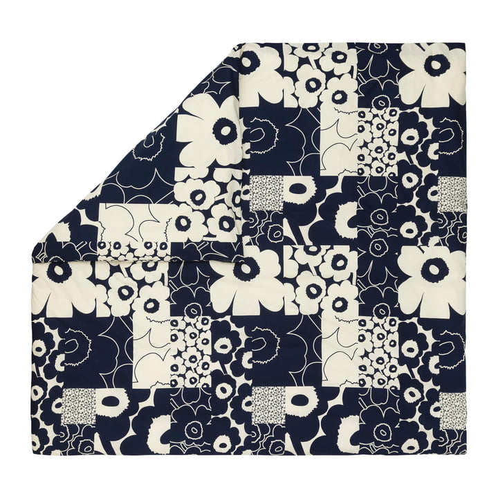 Unikko Kollaasi comforter cover, 240 x 220 cm, linen / dark navy by Marimekko