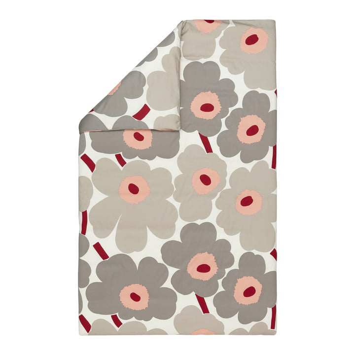 Marimekko - Unikko Comforter cover, 135 / 140 x 200 cm, off-white / warm gray / pink