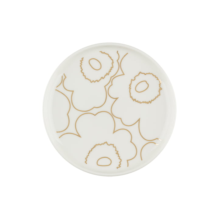 Oiva Piirto Unikko plate, Ø 13.5 cm, white / gold by Marimekko