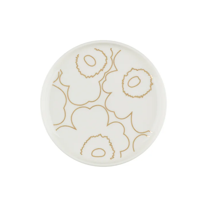 Oiva Piirto Unikko plate, Ø 13.5 cm, white / gold by Marimekko