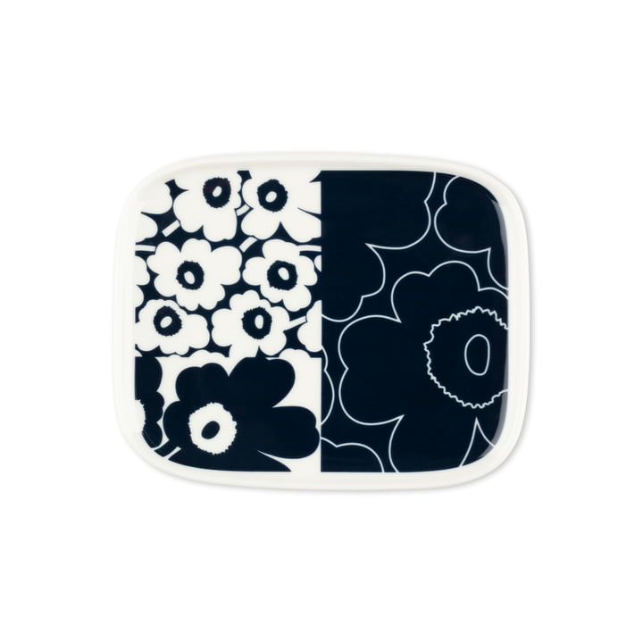 Oiva Unikko Kollaasi plate, 15 x 12 cm, white / dark blue by Marimekko