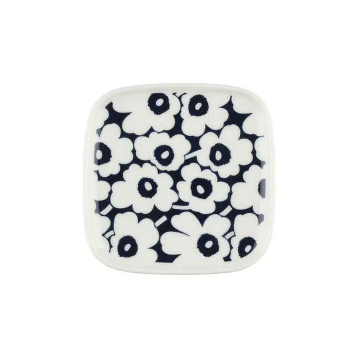 Oiva Pikkuinen Unikko plate, 10 x 10 cm, dark blue / white by Marimekko