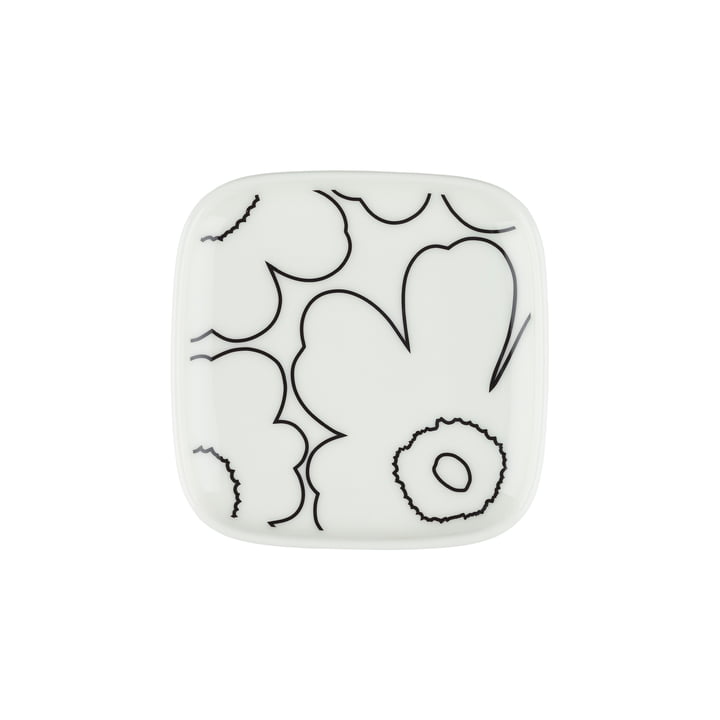 Oiva Piirto Unikko plate, 10 x 10 cm, white / black by Marimekko