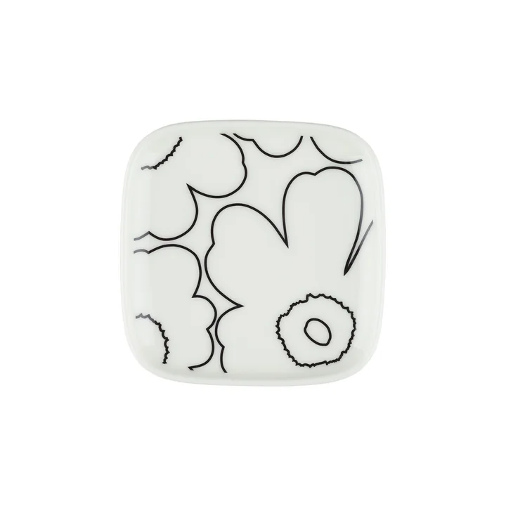 Oiva Piirto Unikko plate, 10 x 10 cm, white / black by Marimekko