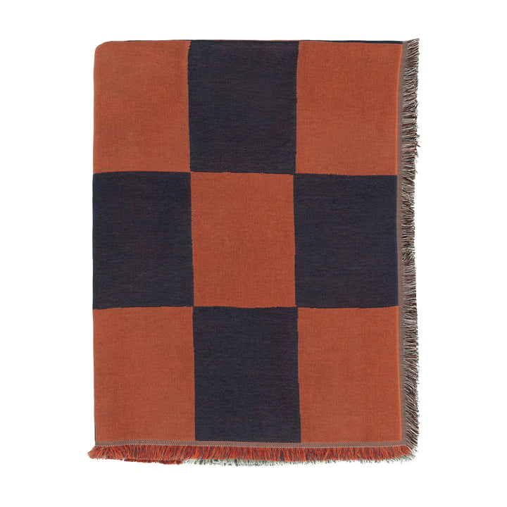 Kukko Ja Kana blanket, 130 x 170 cm, off-white / dark blue, orange red by Marimekko