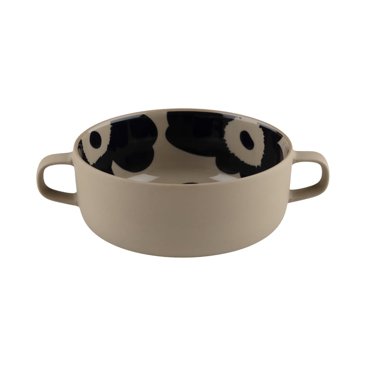 Oiva Unikko bowl with handle, 500 ml, terra / dark blue by Marimekko