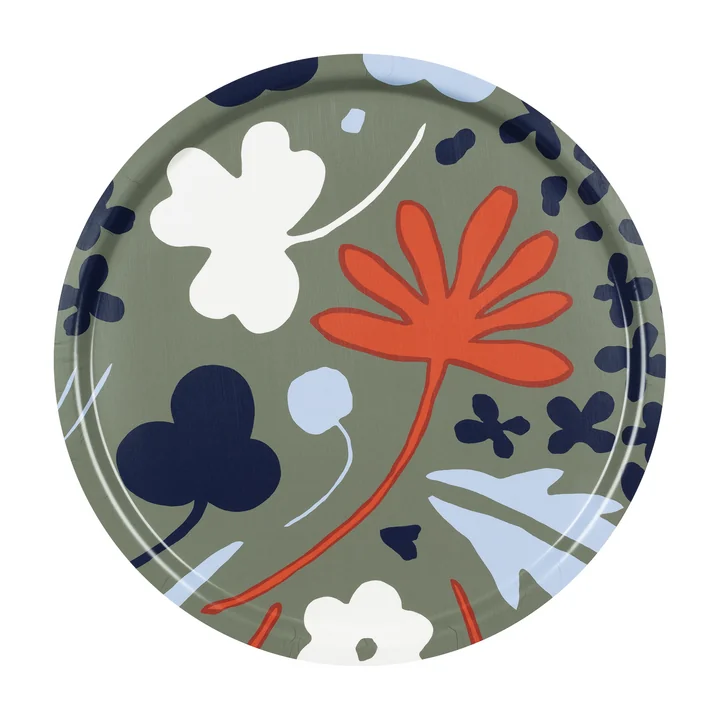 Suvi tray, Ø 46 cm, gray-green / dark blue / brick by Marimekko