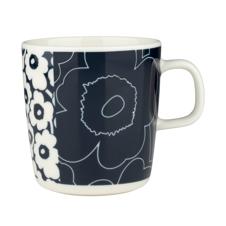 Oiva Unikko Kollaasi mug with handle, 400 ml, white / dark blue by Marimekko