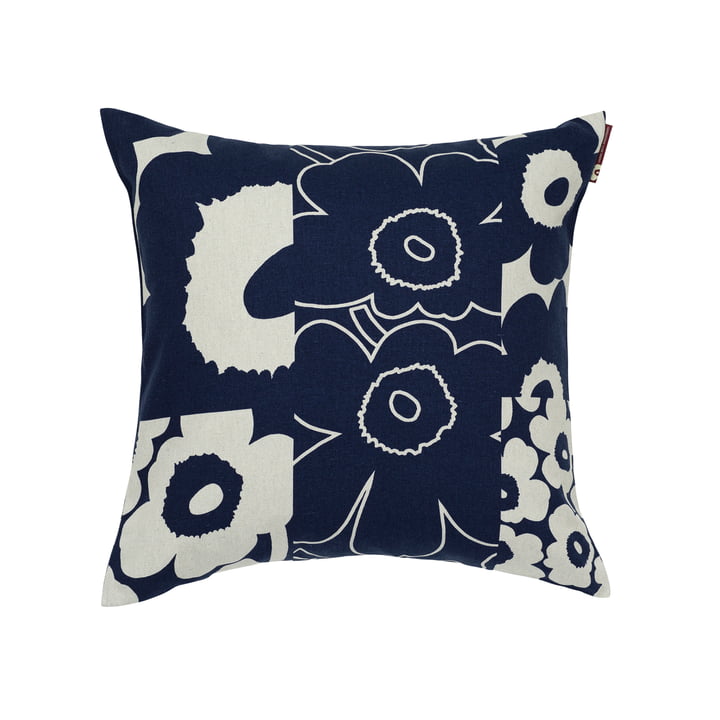 Unikko Kollaasi cushion cover, 50 x 50 cm, linen / dark navy by Marimekko