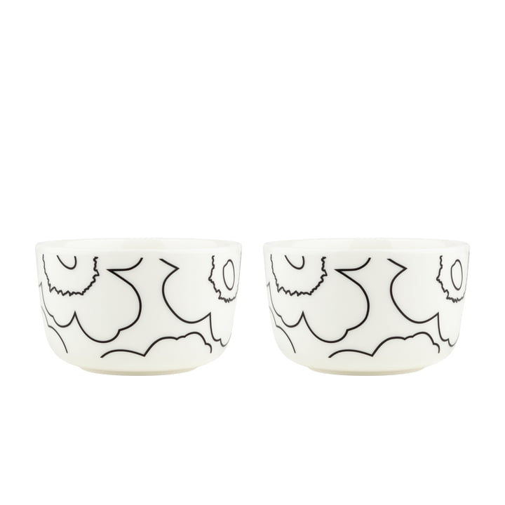 Oiva Piirto Unikko bowl, 250 ml, white / black (set of 2) by Marimekko