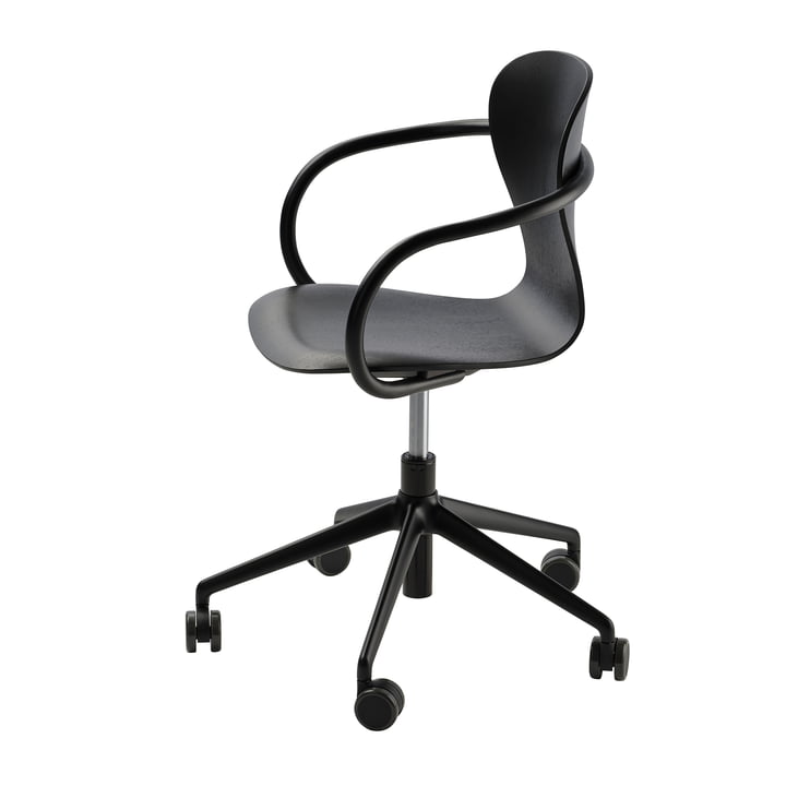 Thonet - S 220 FDRW Swivel chair with castors, black oak/ black aluminum frame