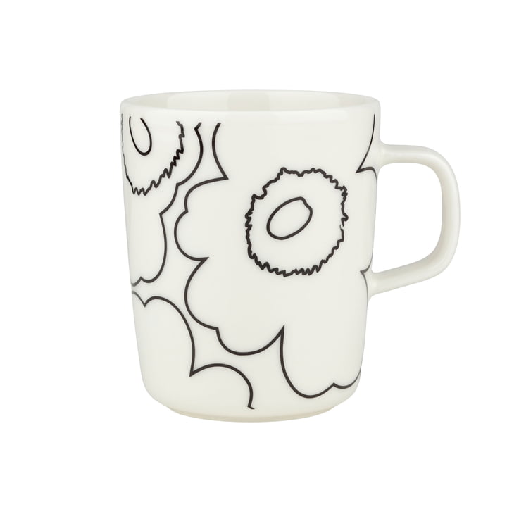 Oiva Piirto Unikko mug with handle, 250 ml, white / black by Marimekko