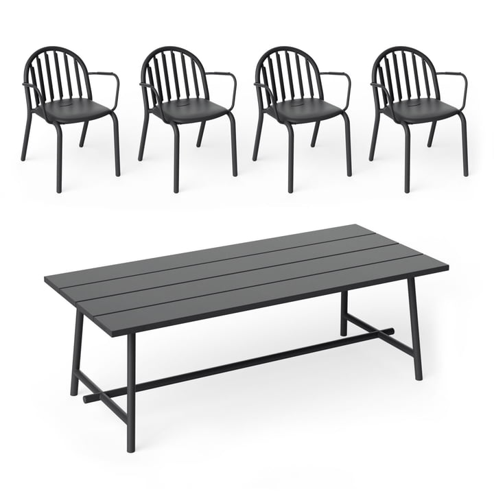 Fred's outdoor table 220 x 100 cm + armchair (set of 4), anthracite (Exclusive Edition) by Fatboy