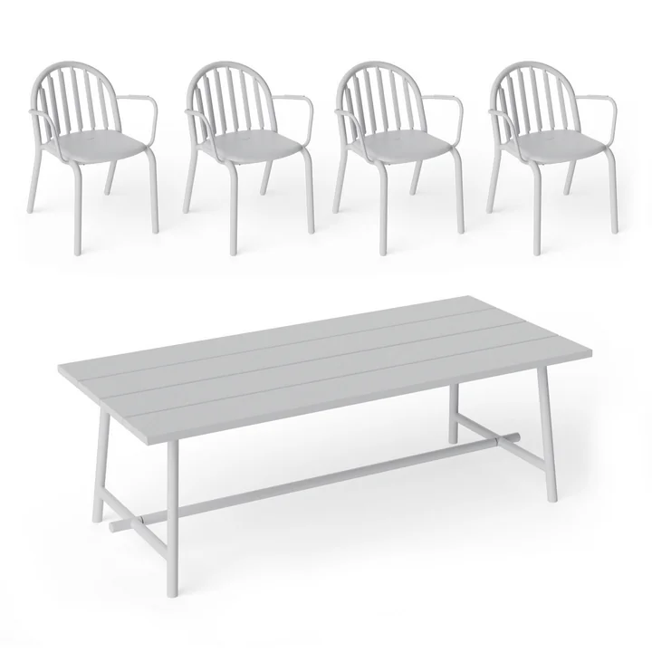 Fred's outdoor table 220 x 100 cm + armchair (set of 4), light gray (Exclusive Edition) by Fatboy