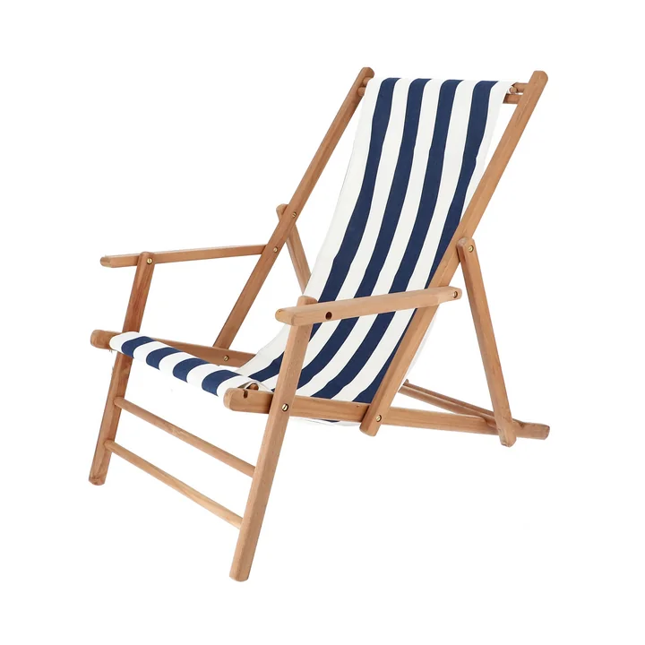 Jan Kurtz - Maxx Deckchair Teak, cover Designers Guild Stripes dark blue