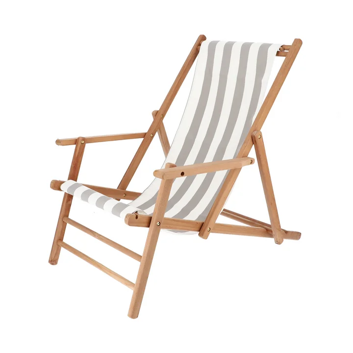 Jan Kurtz - Maxx Deckchair teak, cover Designers Guild stripes light gray