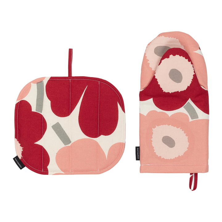 Marimekko - Pieni Unikko Oven glove & Potholder, cotton / dark cherry / rose (set of 2)