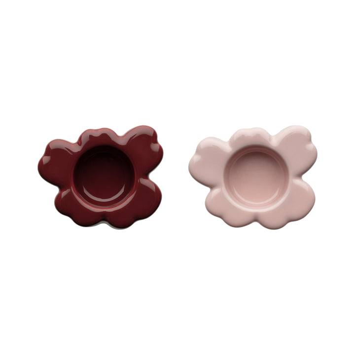 Unikko tealight holder, rosy gray / reddish brown (set of 2) by Marimekko