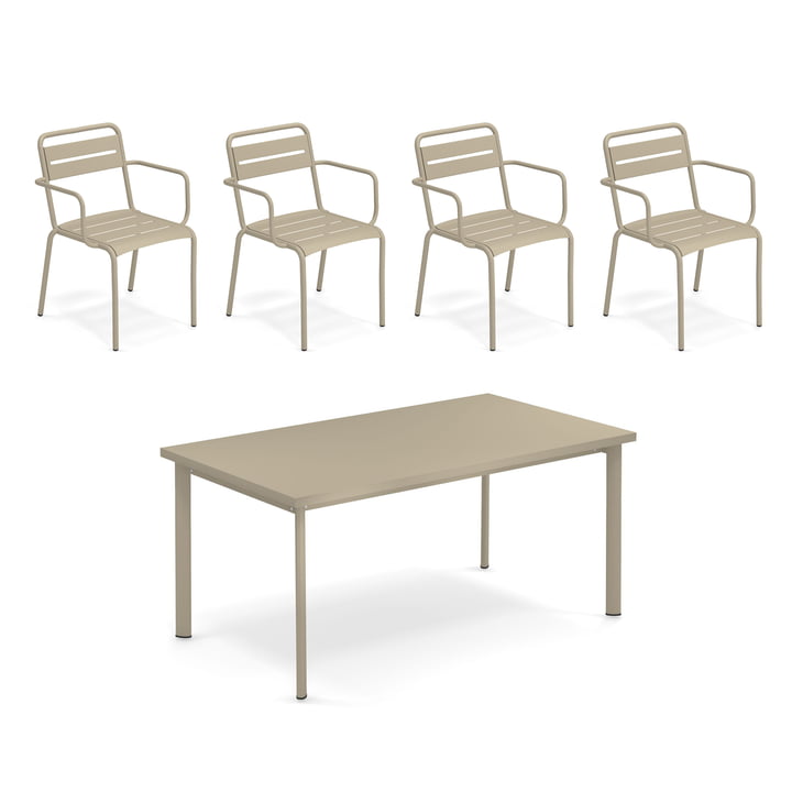 Emu - Star Outdoor table 160 x 90 cm + armchair (set of 4), taupe