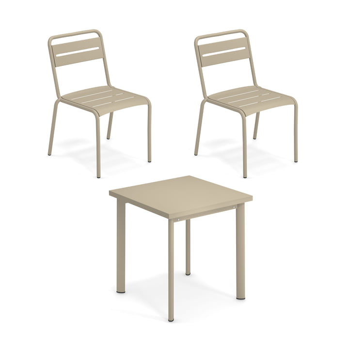 Emu - Star Outdoor table 70 x 70 cm + chair (set of 2), taupe