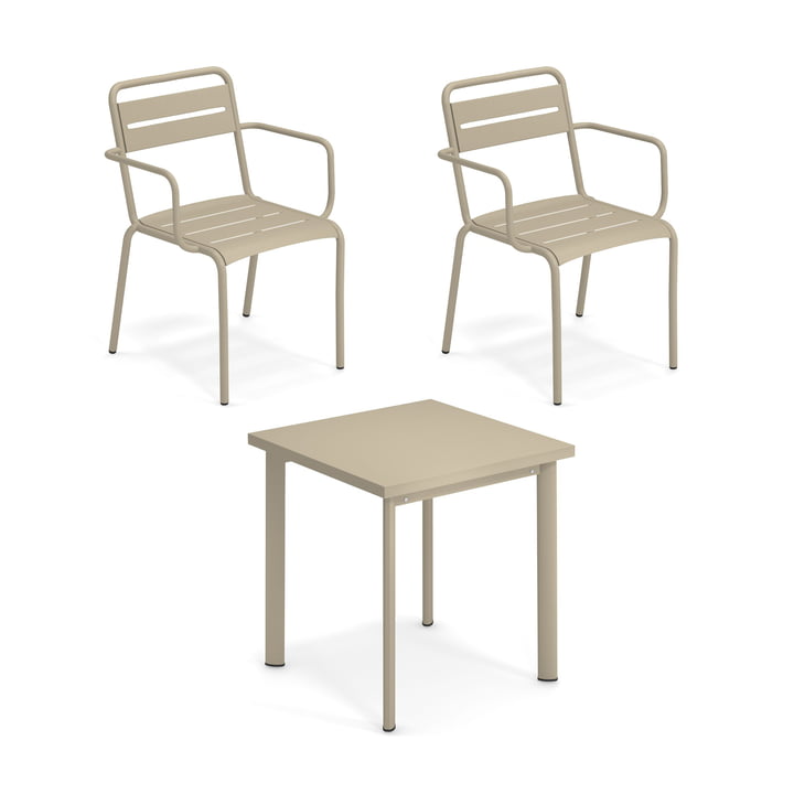 Emu - Star Outdoor table 70 x 70 cm + armchair (set of 2), taupe
